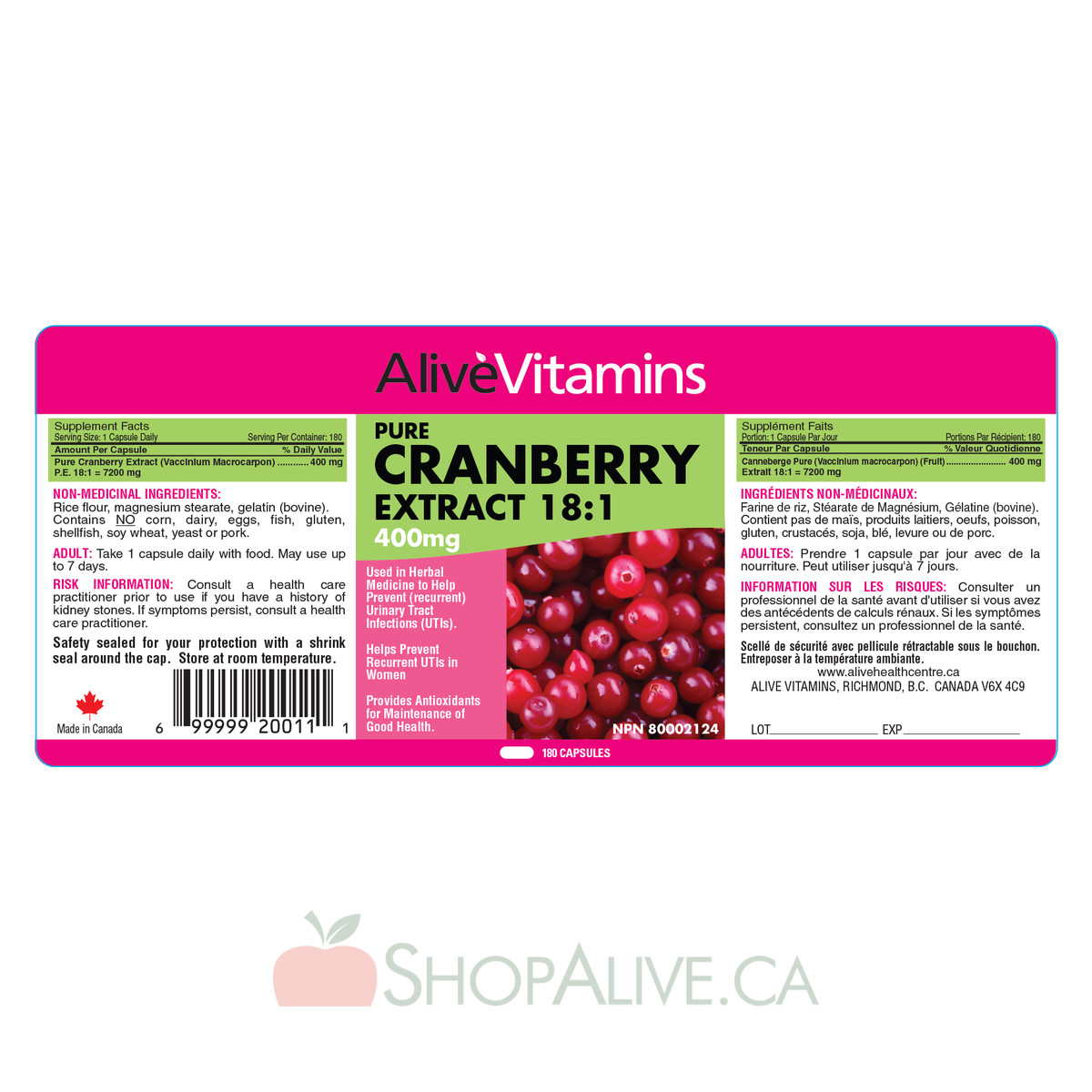 Pure Cranberry Extract 181 ShopAlive.ca