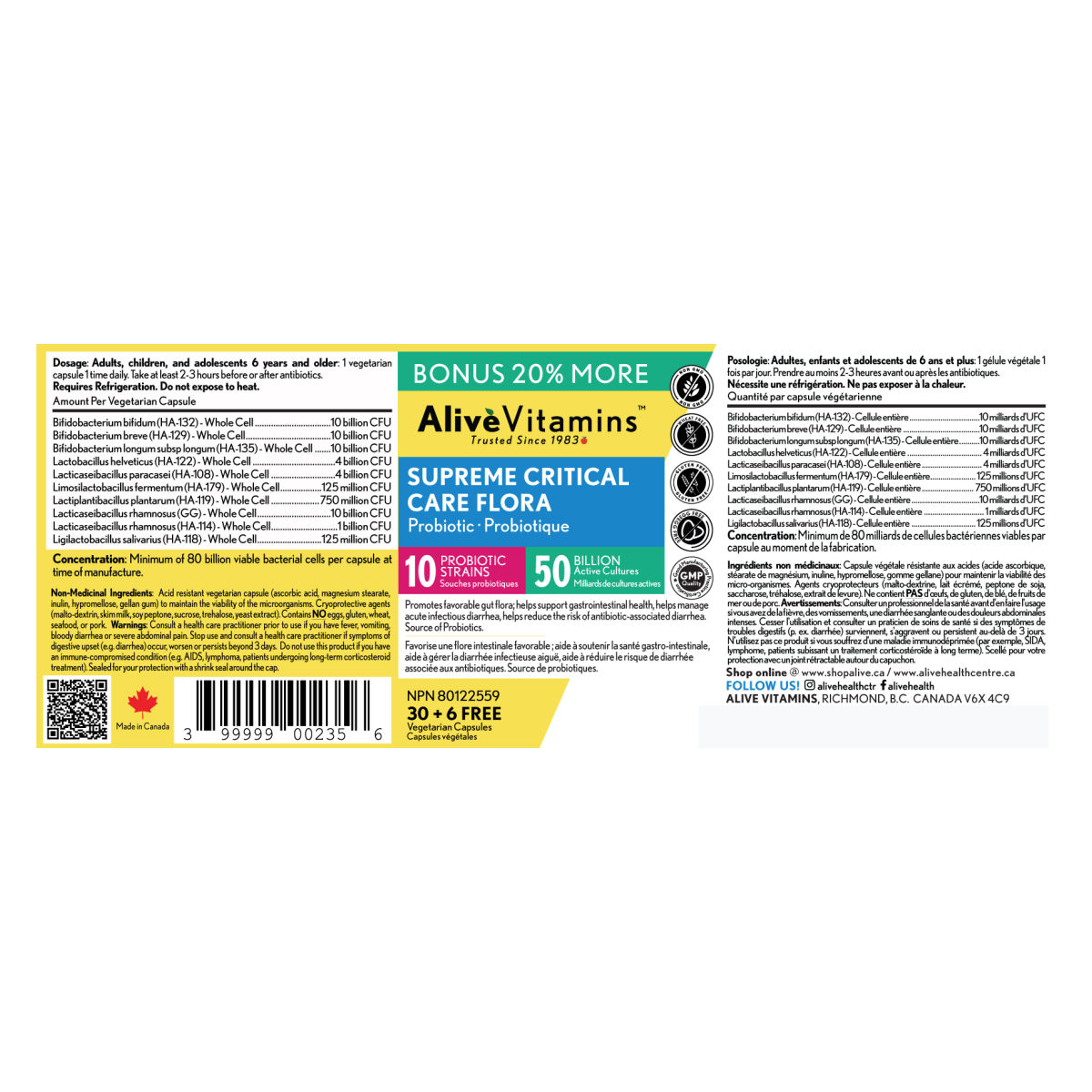 Supreme Critical Care Flora 50 Bil Probiotic